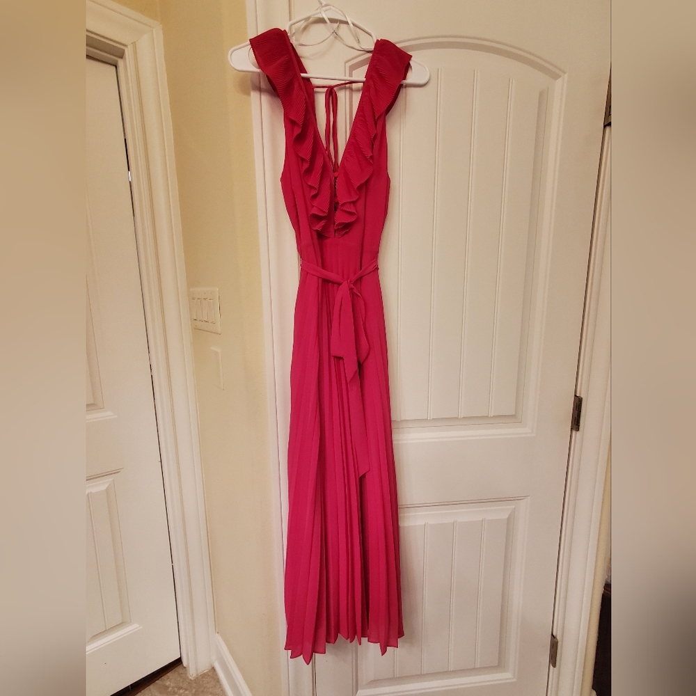 Lulus Loved By You Hot Pink Pleated Chiffon Maxi Dress - Large